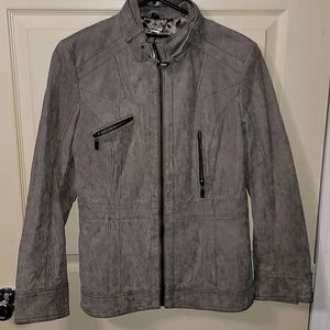 Pamela Mccoy Distressed Grey Genuine Leather Dog Collar Jacket.‎ Women's (S)